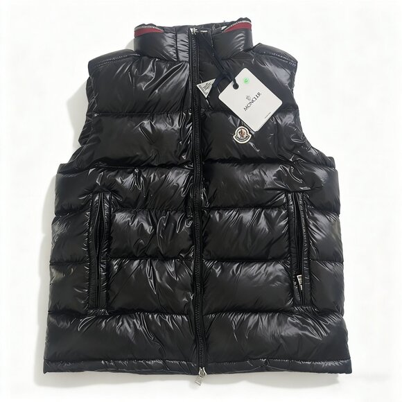 Moncler Black Hooded Stand-Collar Shiny Down Vest - Picture 1 of 9